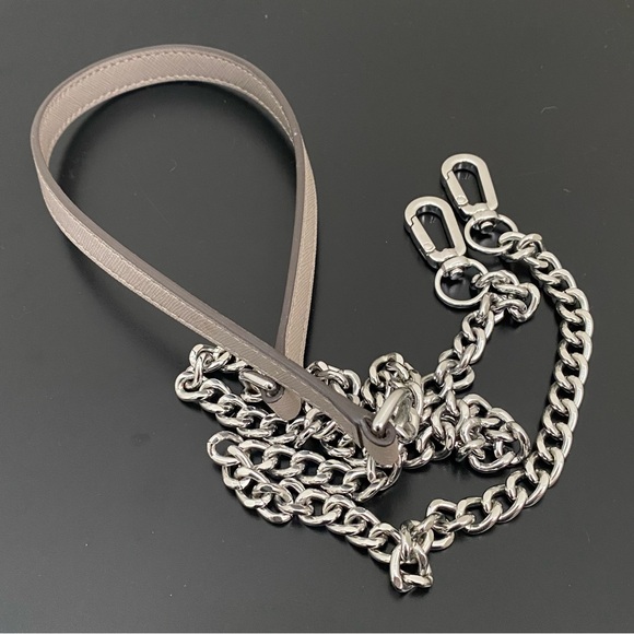 Saffiano Taupe Gray Chain & Leather Silver-tone 1/2” Replacement 45” Bag Strap - Picture 1 of 9